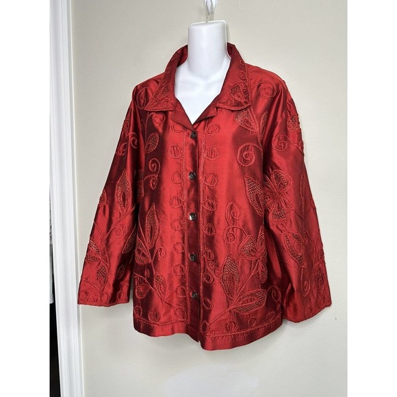 MULTIPLES Rare 100%Silk Embroidered Crochet‎ Jacket Lightweight ~ 3/ 2X - Picture 1 of 7